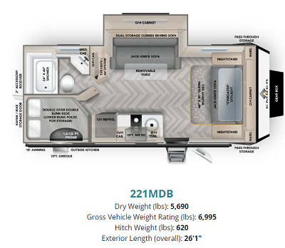 A picture of the 221 MDB Ember RV Floorplan