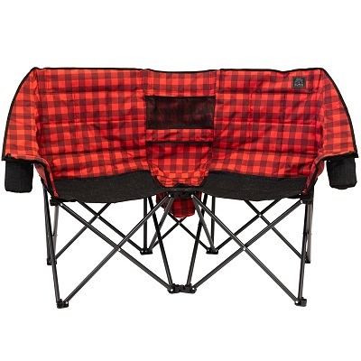 A picture of a checkered pattern Kuma Cozy Bear loveseat camping chair