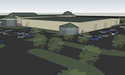 A picture of the architectural drawing of the RV/MH Hall of Fame Convention Center