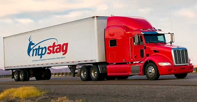 A picture of an NTP-Stag delivery semi truck