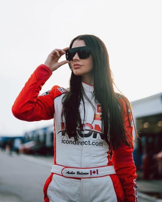 A picture of Amber Alcaen, Canadian NASCAR driver sponsored by Icon Technologies.