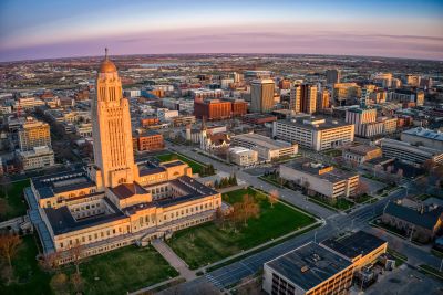 A picture of Lincoln Nebraska at Twilight