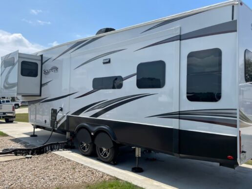 A picture of Armis RV Guardians on a fifth wheel's tires.
