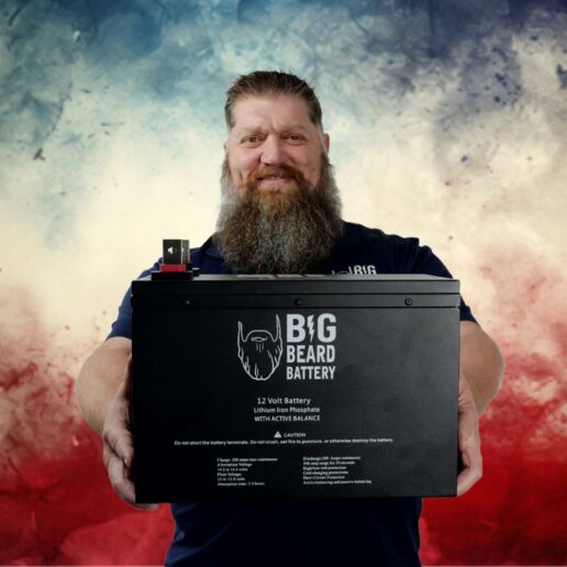 A picture of Todd Henson holding the Big Beard Battery.