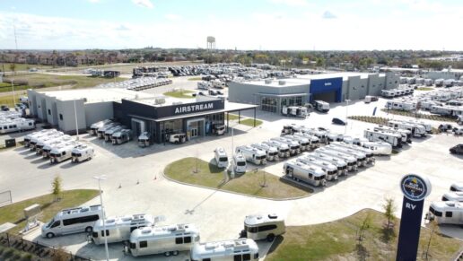 A picture of a Blue Compass RV Airstream dealership.