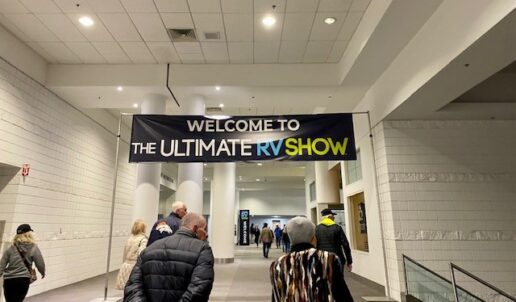 A picture of the entrance to Camping World's Ultimate RV Show held in downtown Denver in January 2023