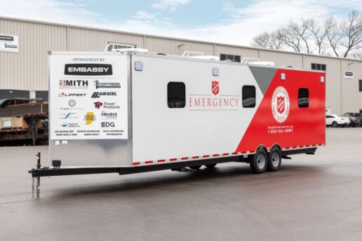A picture of Embassy's trailer crafted for the Salvation Army.