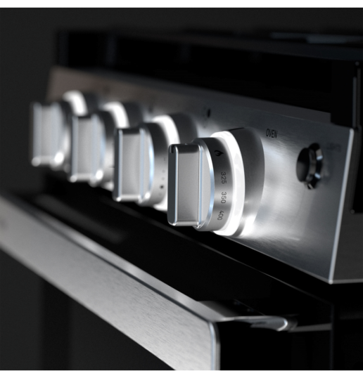 A picture of the temperature knobs on the GE Profile Rangetop.