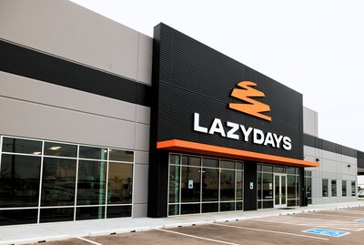 A picture of a Lazydays storefront in Omaha, Nebraska with a rebranded logo.