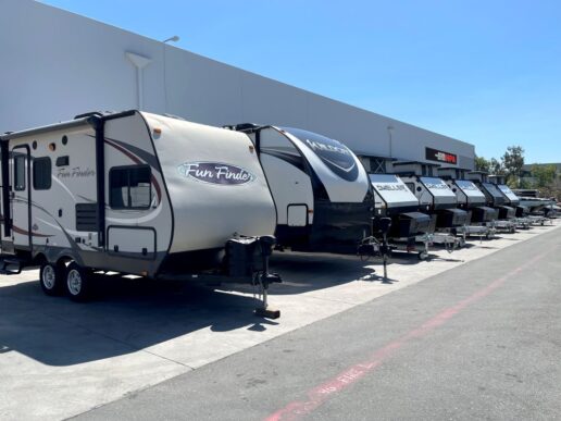 A picture of the National Powersport Auctions travel trailer selection.