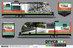 A graphic displays each side of the PRVCA technician training RV.