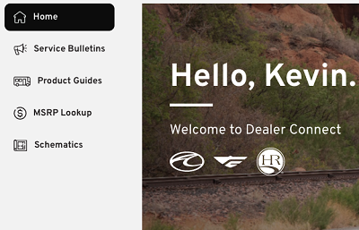 A picture of Rev Recreation Group's Dealer Connect portal homepage.