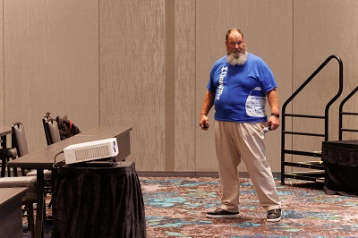 A picture of Reese's Tom Romero giving an educational presentation at the 2022 NTP-Stag Expo in Las Vegas