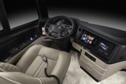 A picture of Spartan RV Chassis' Tri-Pod Steering Wheel on a Newmar motorhome