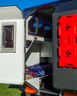 A picture of the Tall Boy overlanding travel trailer bunk beds.