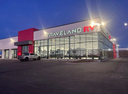 A picture of the Traveland RV renovated Airdrie, Alberta location.