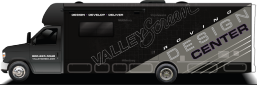 A picture of Valley Screen's Type C mobile graphics design center to debut at the 2022 Elkhart Extravaganza