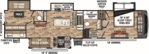 A graphic of the Venture SportTrek fifth wheel 354VBH floorplan.