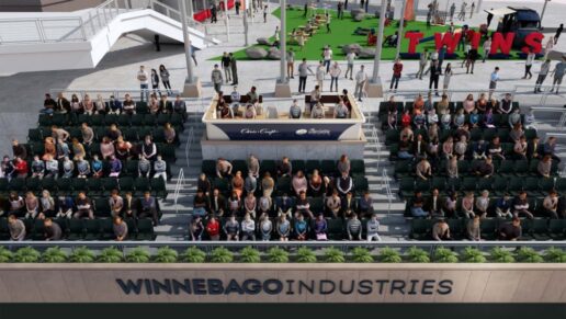 A picture of a graphic of Winnebago Industries "Dock" at Target Field in Minneapolis, Minnesota.