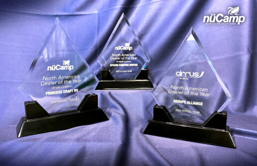 A picture of nuCamp's awards for its top dealers in 2022