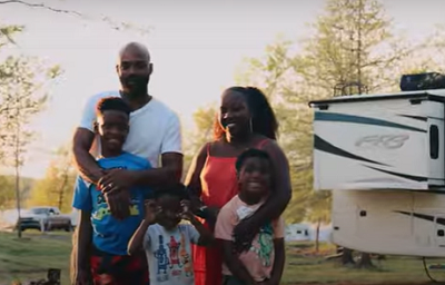 A picture of a family camping