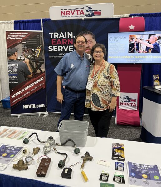 A picture of Terry and Evada Cooper at the NRVTA booth at the San Antonio RV Show