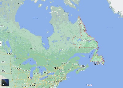 A picture of a Canadian map showing Newfoundland