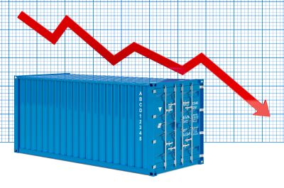 A picture of a container with a graph depicting decreasing shipments