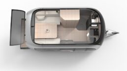 A picture of the floorplan of the Airstream Porche collaboration concept travel trailer.