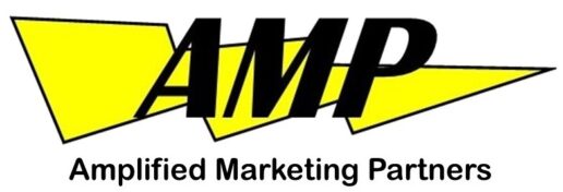 A picture of the yellow and black AMP logo with the name Amplified Marketing Partners Spelled out below the graphic