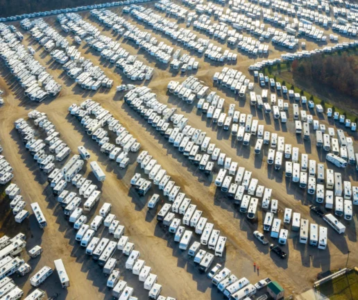 An arial view of a Camping World Parking lot