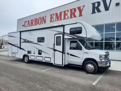 A picture of a Camping World Carbon Emery RV location with a motorhome in front of it