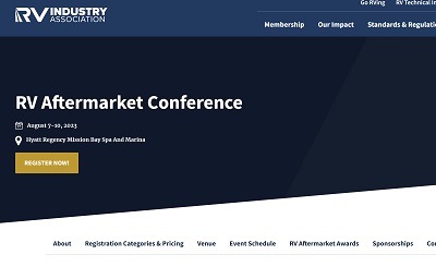 A picture of the RVIA 2023 Aftermarket Conference Registration Screen