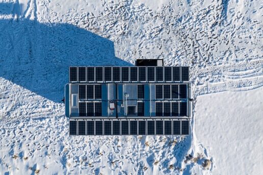 A picture of the 2024 Living Vehicle solar awning from an arial view