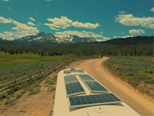A picture of a GOPower Solar array on top of an RV