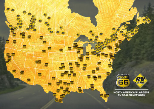 A picture of the Route 66 RV Dealership Map with 2023 April new members marked on it.