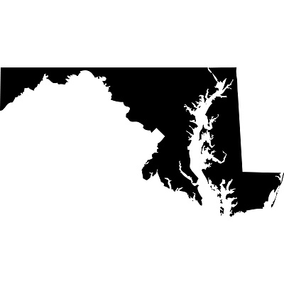 A black and white graphic of Maryland, USA