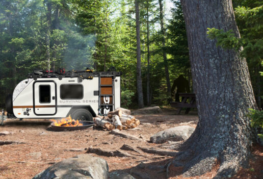 A picture of an Encore RV In the northern Minnesota wilderness.