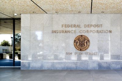 A picture the marble front of the FDIC Building