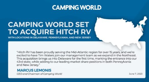 A picture of a FaceBook post from Camping World with a note from President and CEO Marcus Lemonis