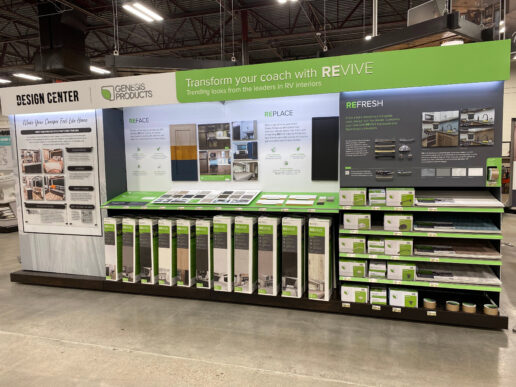 A picture of Genesis Revive products in a Camping World Display