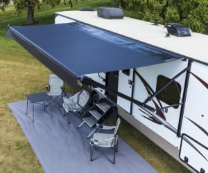 A picture of the Solera OG, a Lippert Solar Awning on a travel trailer.