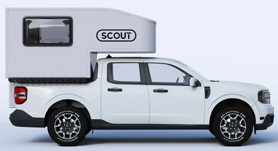 A picture of the Scout TukTut Camper placed in a truck bed