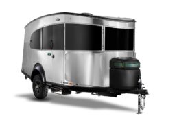 A picture of the exterior of Airstream's Basecamp 20X, a 2024 collaboration with REI Co-Op.