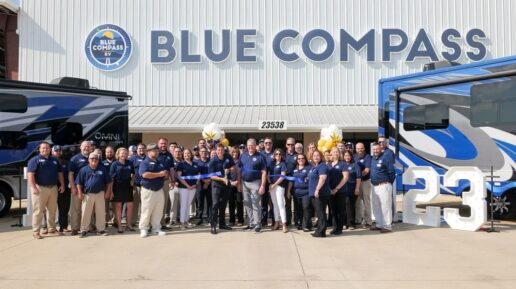 Blue Compass RV celebrates a re-branding of its Alvin, Texas, store from an ExploreUSA RV Supercenter to Blue Compass RV Houston.