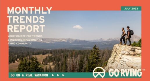 A screenshot of the header for Go RVing's July Trends Report.