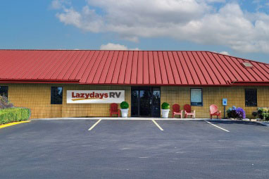 A picture of the exterior store front of Lazydays RV's new location in Turkey Creek, Tennessee.