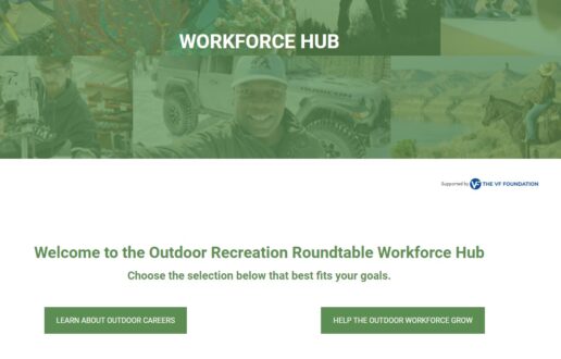 A screenshot of the Outdoor Workforce Hub posted on the Outdoor Recreation Roundtable's website