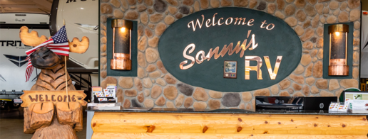 A picture of the welcoming sign at Sonny's RVs in Casper, Wyoming.