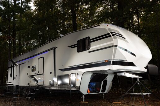 A picture of a fifth wheel covered with Trinseo's Induro exterior covering.